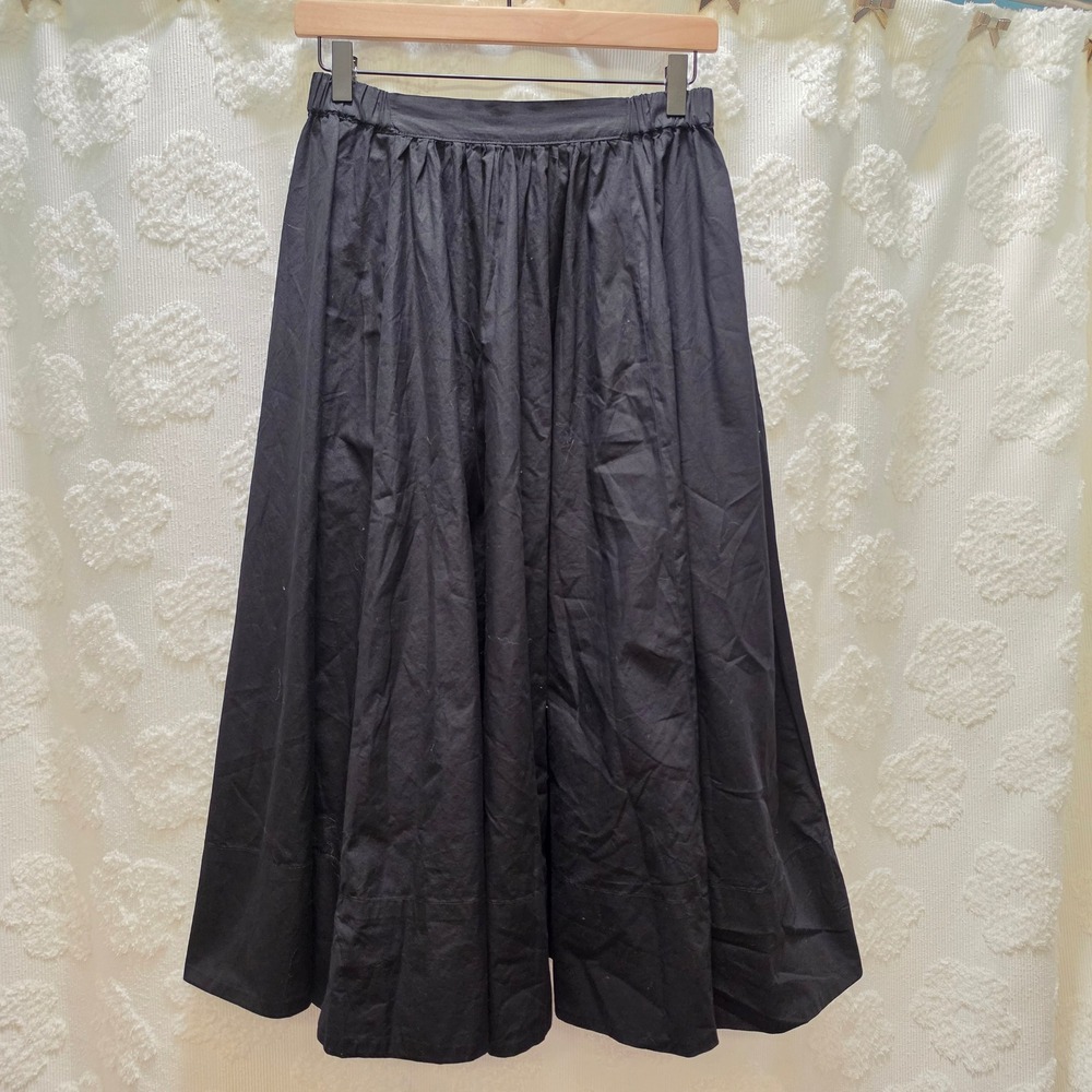 Free People Emilia Full Black Cotton Midi Skirt Elastic Waist Pockets XS